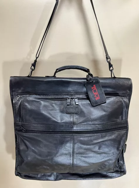 Vintage Tumi Black Colombian Leather 22” Bifold Garment Bag Rare