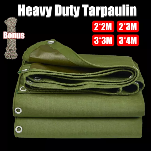 Heavy Duty Waterproof Canvas Tarp 4 Sizes Tarpaulin Army Sun Blocked Dustproof