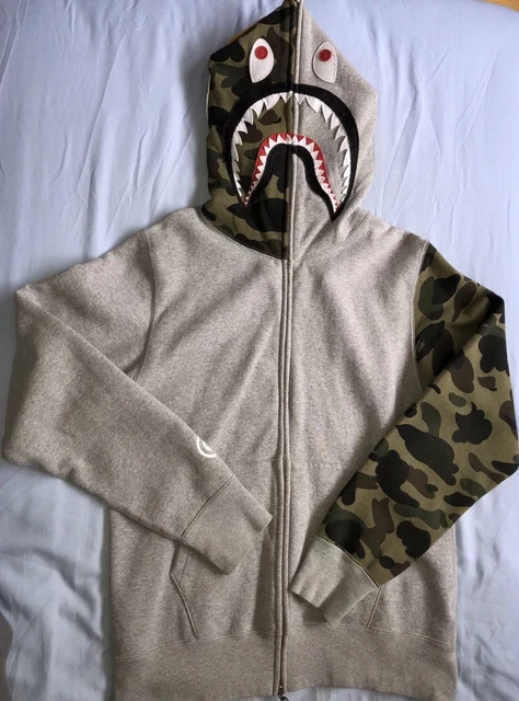 A BATHING APE 1St Camo Sleeve Grey Shark Hoodie Medium Bape
