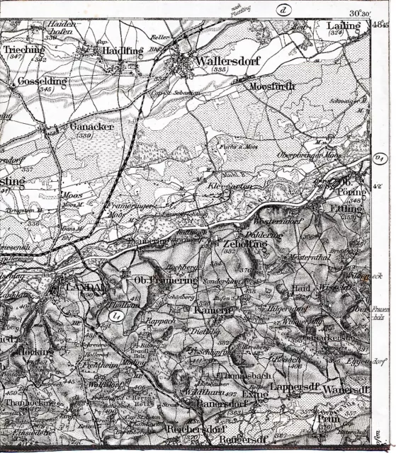 Landau (Isar) Wallersdorf Prunn 1911 kl. Teilkarte/Ln. Kammern Exing Ganacker