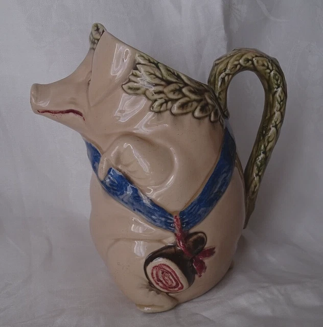 Ancien Pichet "Le Cochon Au Jambon "  Barbotine Orchies , Cruche ,Pot , Carafe