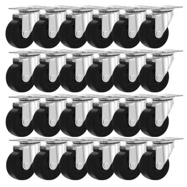 24 Pack 2" Swivel Caster Wheels Rubber Base With Top Plate & Bearing Heavy Duty