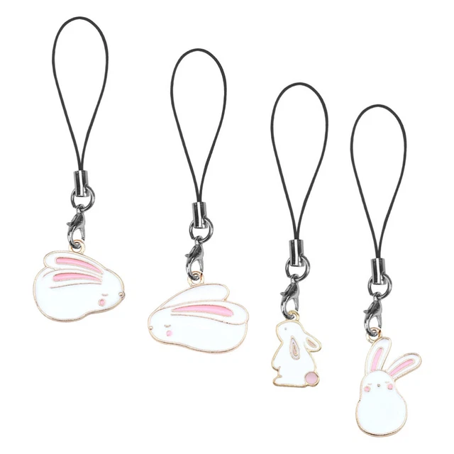 4 Pcs Rabbit Mobile Phone Chain Phone Pendant Charm Wrist Cell Phone