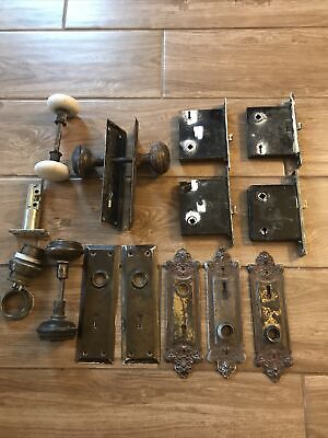 Vintage Door Knob Parts Very Ornate, Reclaimed Salvage with Plates, Brass Plated