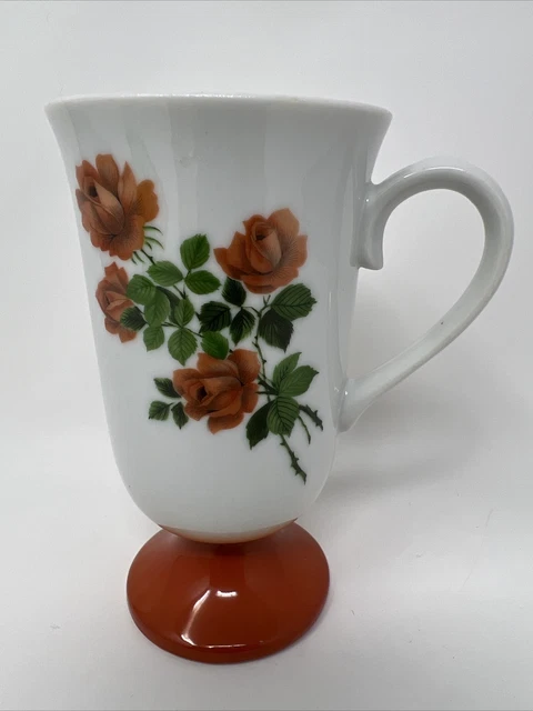 Japanese Pedestal Tea Cup Burnt Orange Color Roses K 1281 Japan