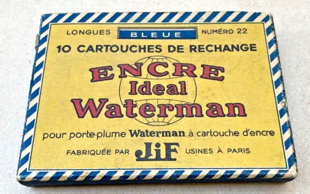 Rare Antique  Box of Glass Cartridges/10 of blue IDEAL WATERMAN INK, JIF Paris