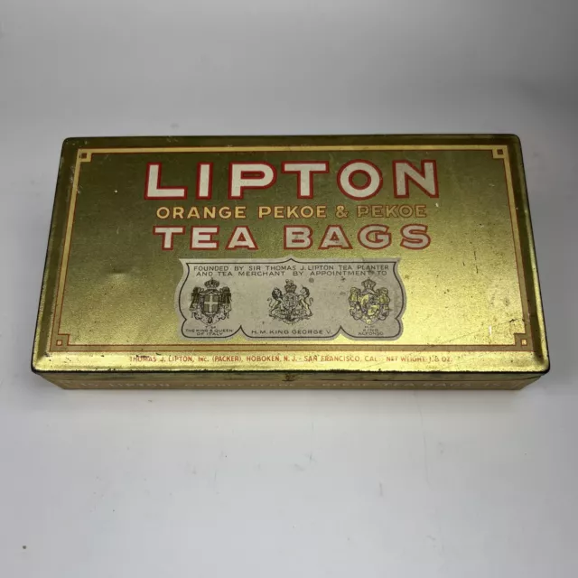 1940's Vintage Lipton Orange Pekoe & Pekoe Tea Bags Empty Metal Tin  #1