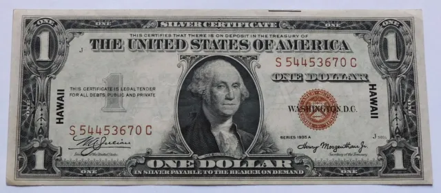 1935 A $1 HAWAII Silver Certificate Crisp AU, Julian-Morgenthau, Brown Seal