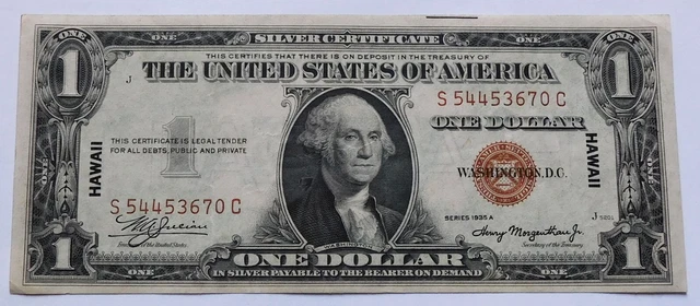 1935 A $1 HAWAII Silver Certificate Crisp AU, Julian-Morgenthau, Brown Seal