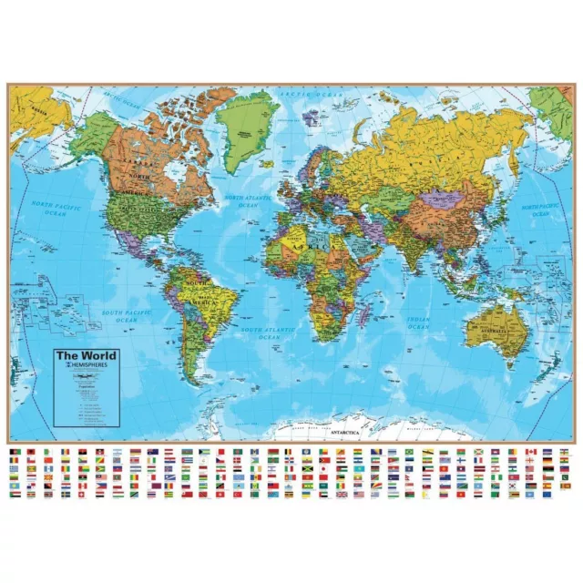 World Laminated Wall Map With Flags By Round World Products World