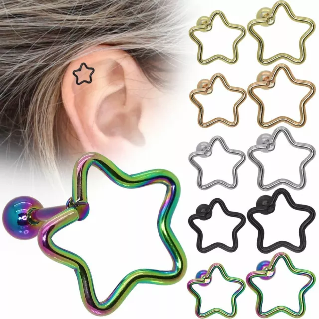 Edelstahl Piercing Fakeplug Tragus Helix Ohrring Ohrstecker Motiv Stern Stab Set