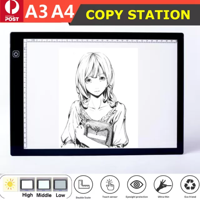 A3 A4 LED Light Box Tracing Drawing Board Stencil Tattoo Art Design Copy Pad AU