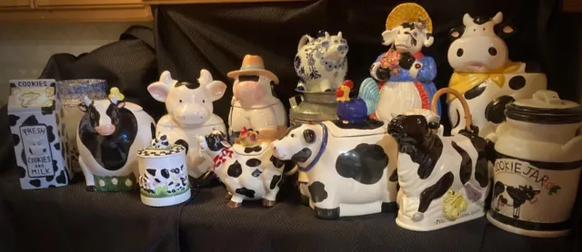 COW VINTAGE COW COOKIE JAR COLLECTION and T-POTs MOTHER'S DAY Wedding Gift B&W