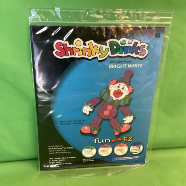 Shrinky Dinks, Bright White Shrinkable Plastic, 6 Sheets, 8"x10" NEW in Package