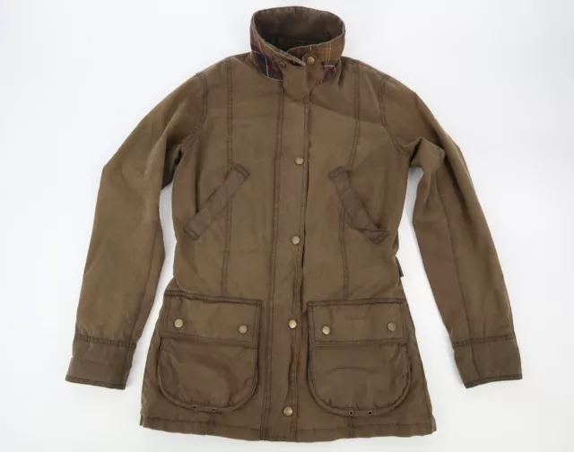 Barbour Women's Vintage Beadnell Wax Cotton Tartan Lined Jacket Coat Size 6 US
