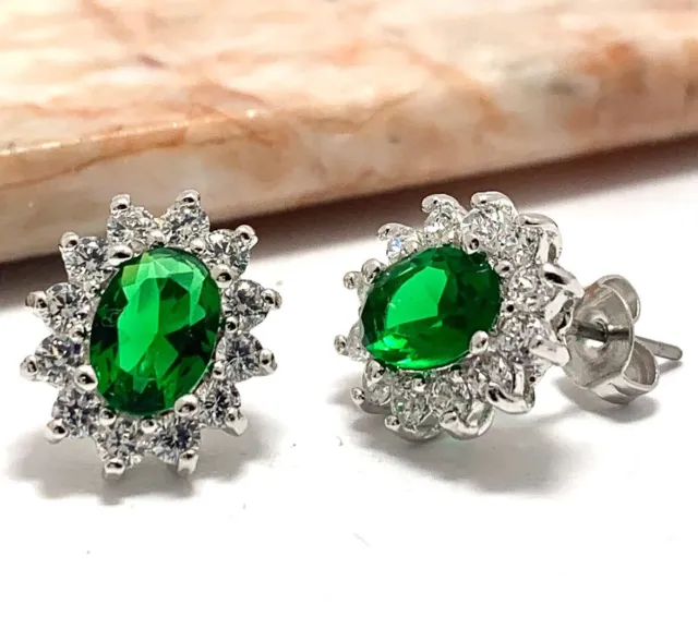 18K White Gold & Fine 4.0 Emerald Crystals-- White Crystal Stud Earrings