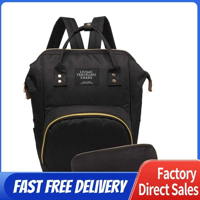 2pcs/set Mummy USB Backpack Baby Care Diaper Nursing Clutch Handbag (Black)