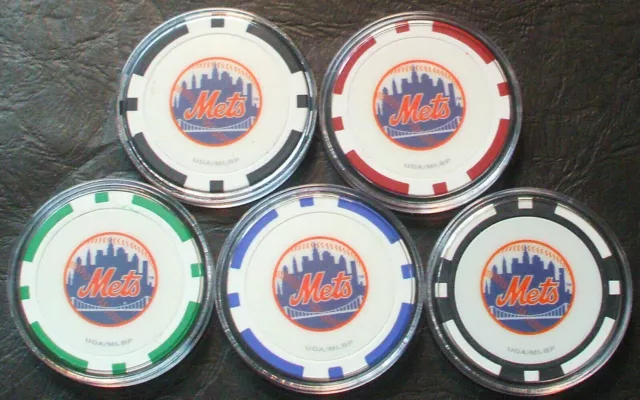 (1) New York Mets Poker Chip Golf Ball Marker Sample Set - 5 Chip Set