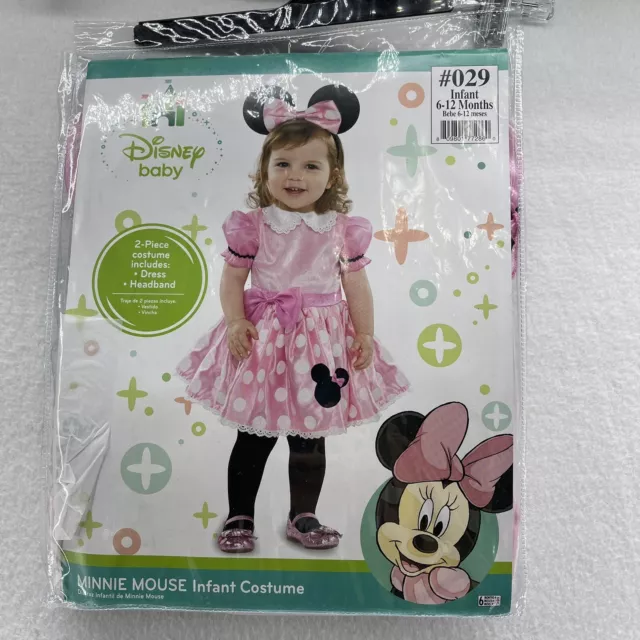 Disney Baby Infant Minnie Mouse Pink Dress Costume Size 6-12 M 2 Piece Halloween