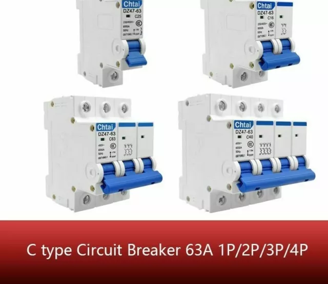 Din Rail Mount C Type AC Circuit Breaker Mounted Electricity Switch For Lighting