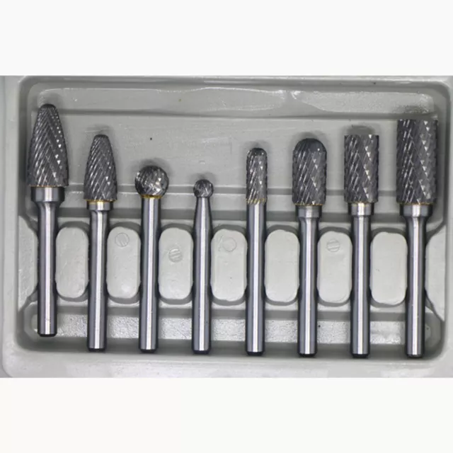 8Pc. Double Cut Carbide Rotary Burr Set 1/4" Shank File Power Tools Double Cut 2