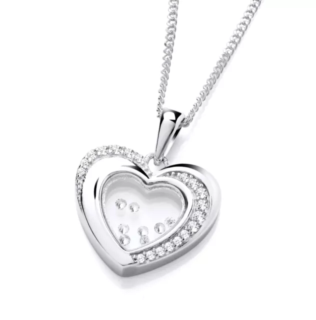 925 Sterling Silver Floating CZ Heart Pendant Necklace + 16 18 20 inch Chain