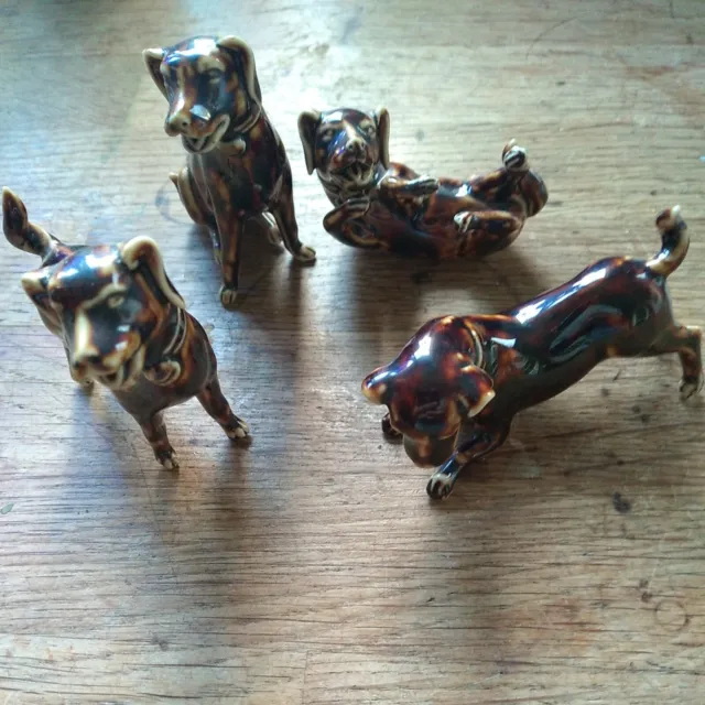 Vintage Treacle Glaze Dogs in various poses.