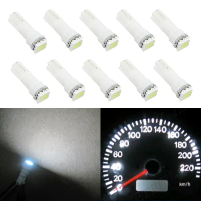 10x T5 White Dashboard Gauge 1SMD LED 5050 12V Wedge Instrument Panel Light Bulb