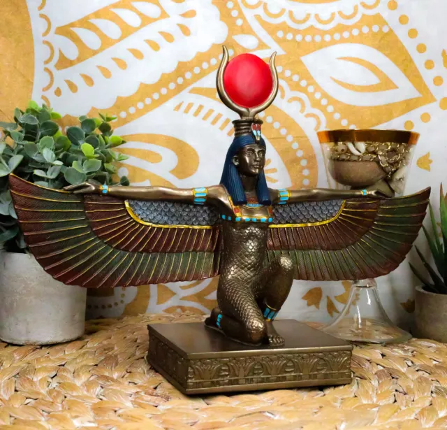 Egyptian Goddess Of Motherhood And Magic Isis Ra Kneeling With Open Wings Statue