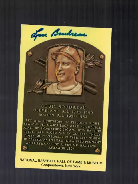Lou Boudreau Cleveland Indians Signed Gold HOF Plaque Postcard W/Our COA D