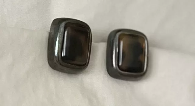 Vintage Ralph Lauren Clip On Earrings Silver Tigers Eye