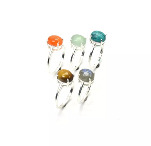 Wholesale 5PC 925 Solid Sterling Silver Red Carnelian Mix Stone Ring Lot B