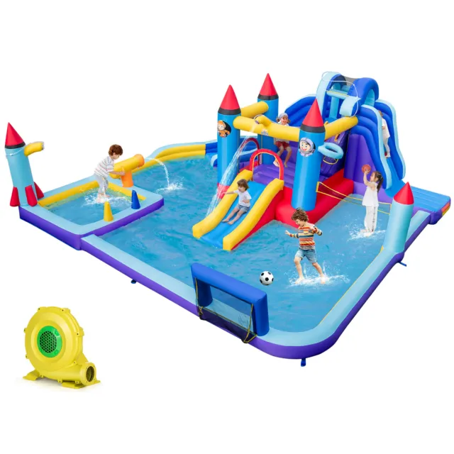 Inflatable Water Slide Kids Jumping Castle Outdoor Water Park 2 Slides w/Blower