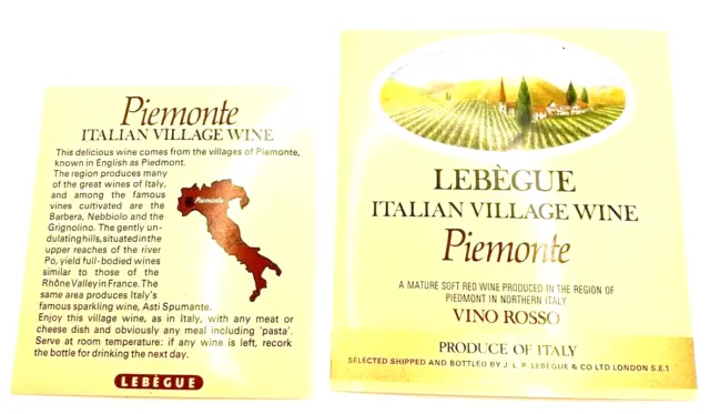 Etiqueta de vino Lebegue Piamonte italiano