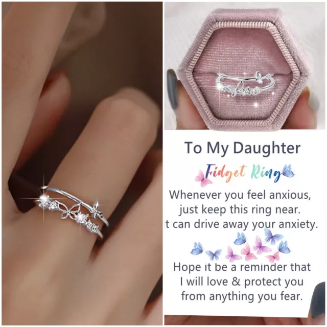 To My Daughter Butterfly Ring Butterfly Rhinestone Ring Minimalist Anxiety Ring