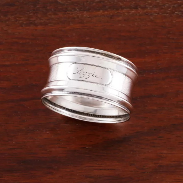 American Neoclassical Coin Silver Napkin Ring Engine Turned Monogram Lizzie