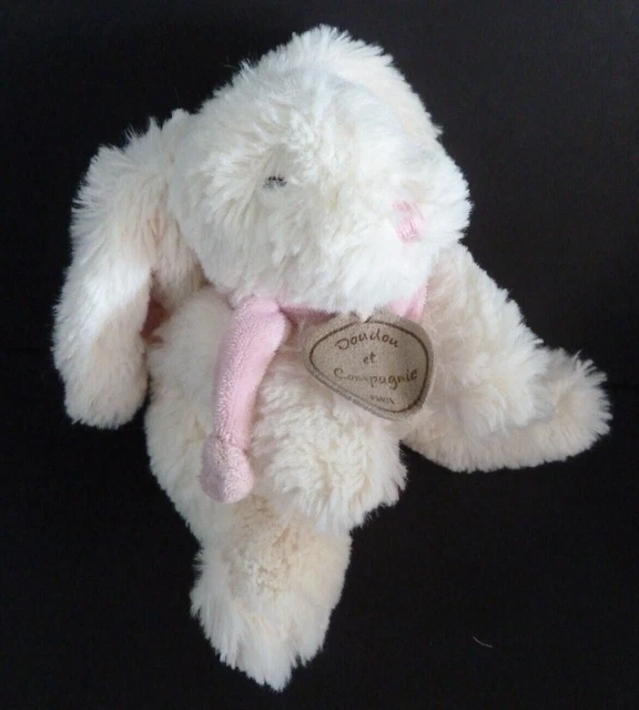 *. DOUDOU ET COMPAGNIE LAPIN BONBON mon tout petit BLANC ECRU ROSE 18cm DC1239