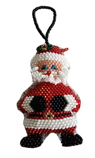 Handmade Guatemalan Beaded Santa Claus Christmas Decoration