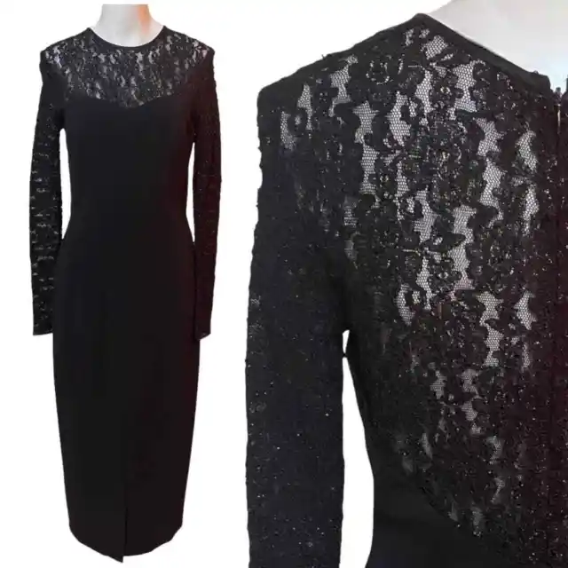 Georgiou Studio 90’s Black Lace Illusion Long Sleeve Dress Size 8 (S)