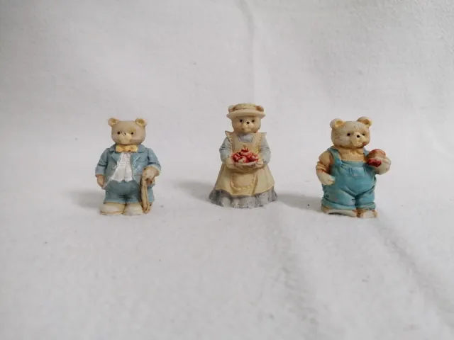 3x Ornamental Ceramic Teddy Bears Hand Painted Size-2"