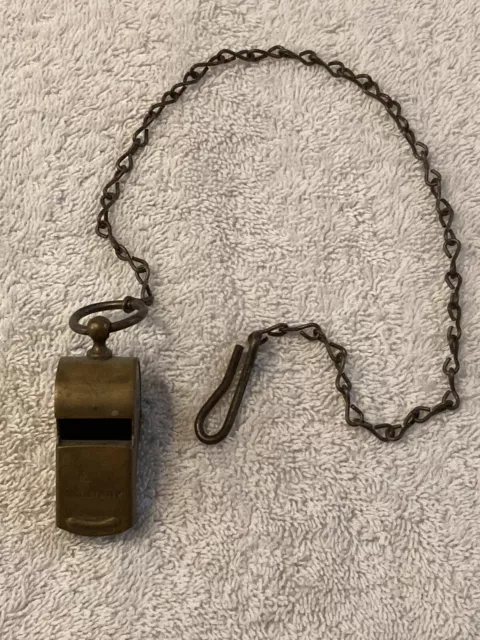 VINTAGE MILITARY WHISTLE, Brass Whistle,Made in U.S.A. with Chain ...