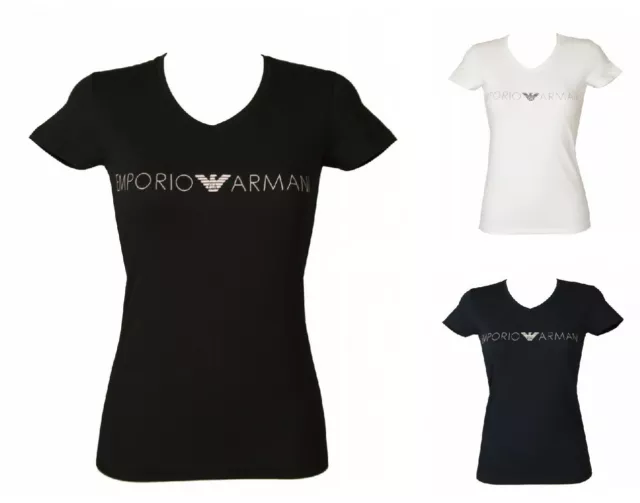 T-shirt donna manica corta scollo v maglietta elasticizzata EMPORIO ARMANI artic