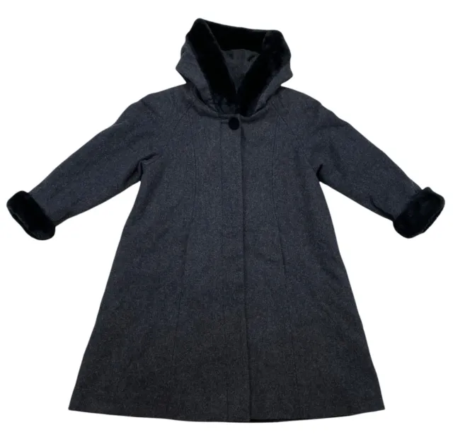 Trilogi Collection girl DRESS COAT gray black faux fur hood wool holiday EUC 7