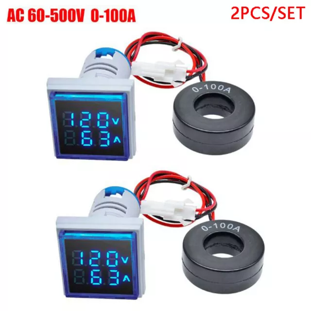 2x AC 60-500V 0-100A 22mm 3 in 1 Voltmeter Ammeter LED Digital Volt/AMP Meter.