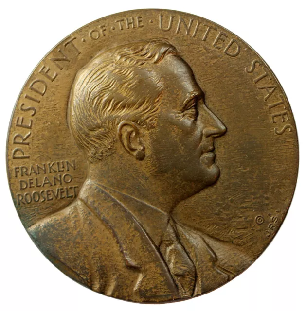 Franklin Delano Roosevelt Commemorative U.S. Mint Bronze Medal By J.R. Sinnock