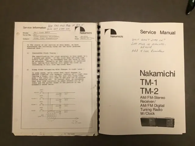 Nakamichi  Service Manual TM-1 TM-2 AM/FM Stereo Receiver w/service bulletin