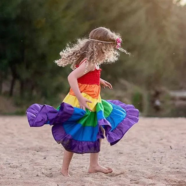 Abito arcobaleno principessa bambina maniche lunghe abiti da festa top Stati Uniti 6