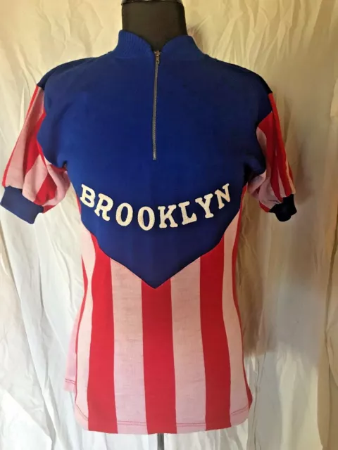 Campitello Cycling Jersey Mens Large Brooklyn Patriotic Vtg Polyacryl Red Stripe
