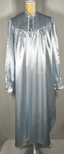 Delicates Vintage Nightgown Medium Pajama Satin Brushed Cotton Long Sleeve Blue
