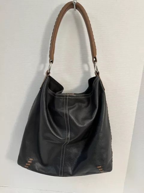 Ili Women’s Vintage Large Black/Tan Pebble Leather Tote Purse Shoulder Bag